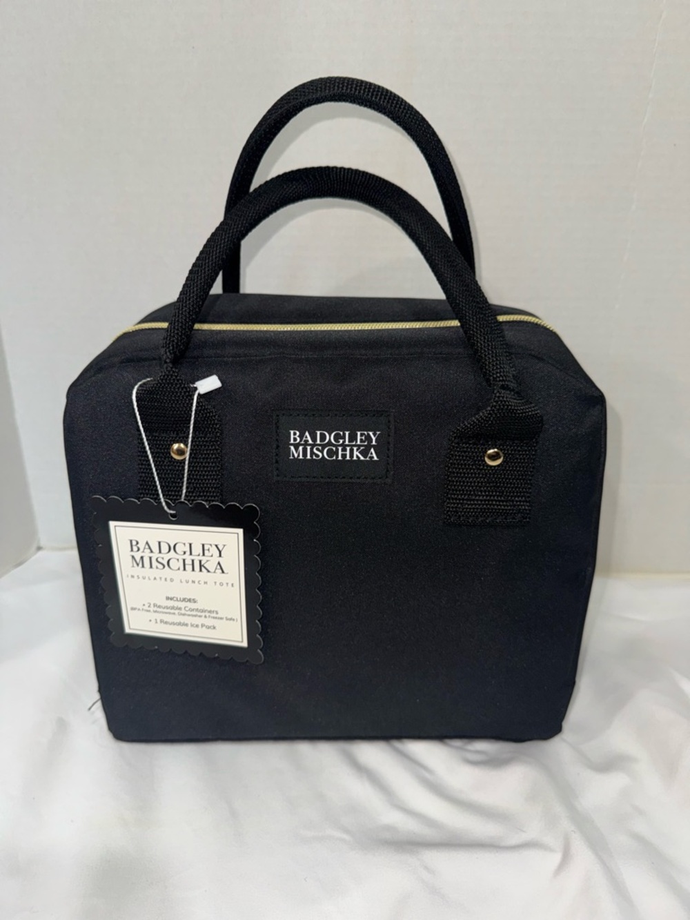Badgley Mischka Black Insulated Lunch Tote with Label